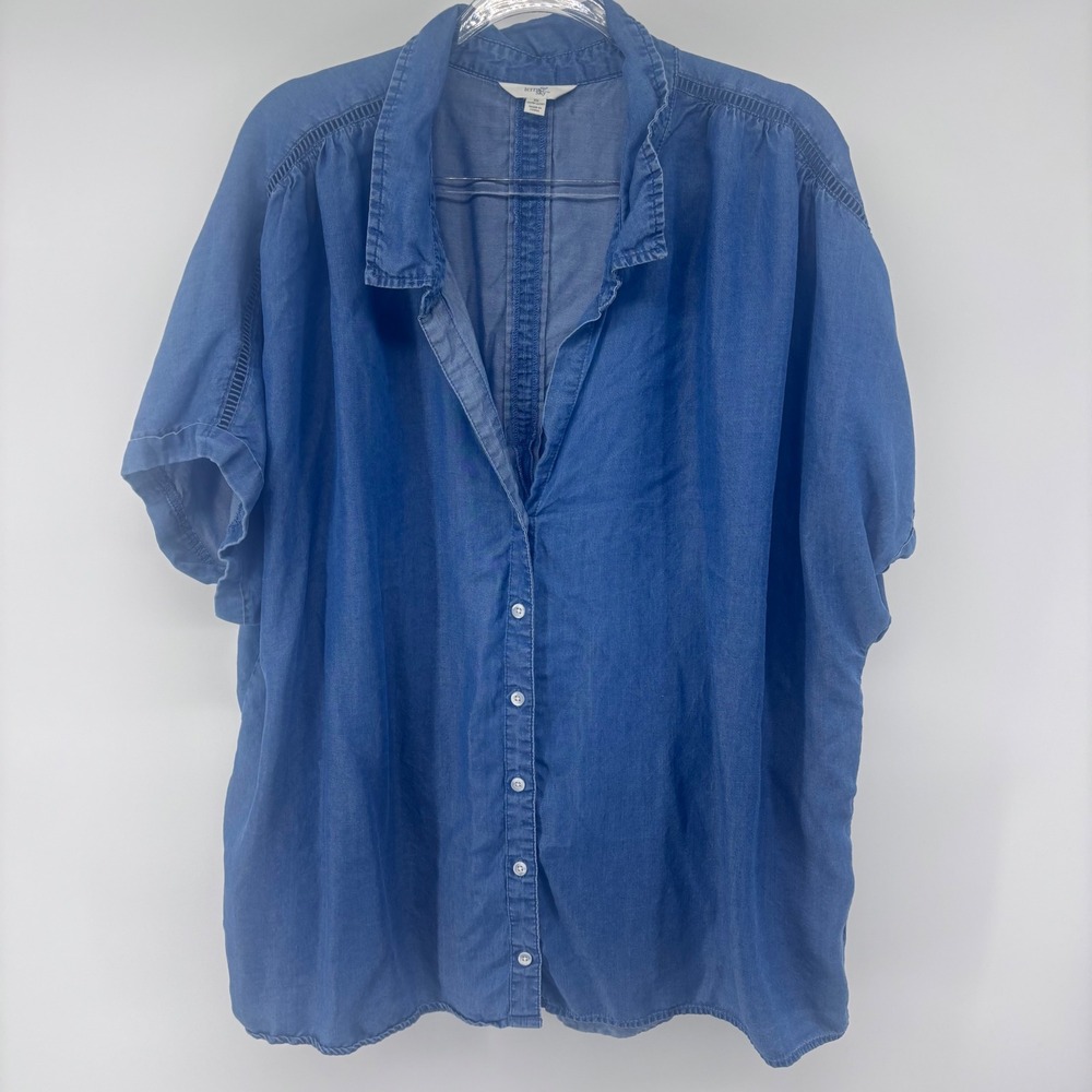 Terra & Sky Women's Denim Shirt Dress Plus Size 2X (20W-22W) Blue Short Sleeve